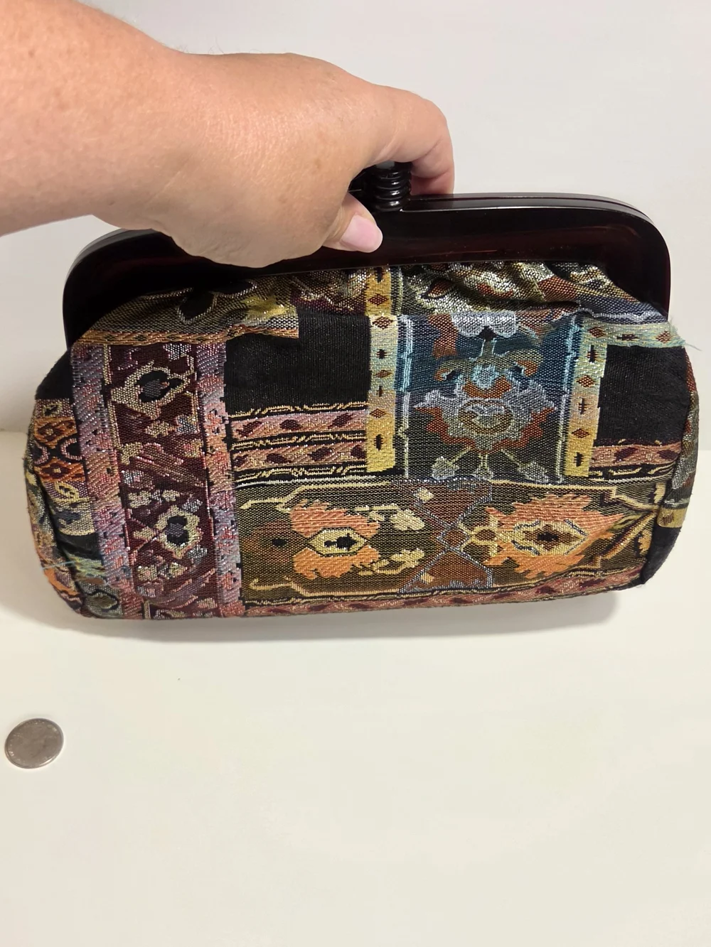 Patchwork With Tortoise Resin Frame Clutch Bag in Multicolor Vintage 1960s